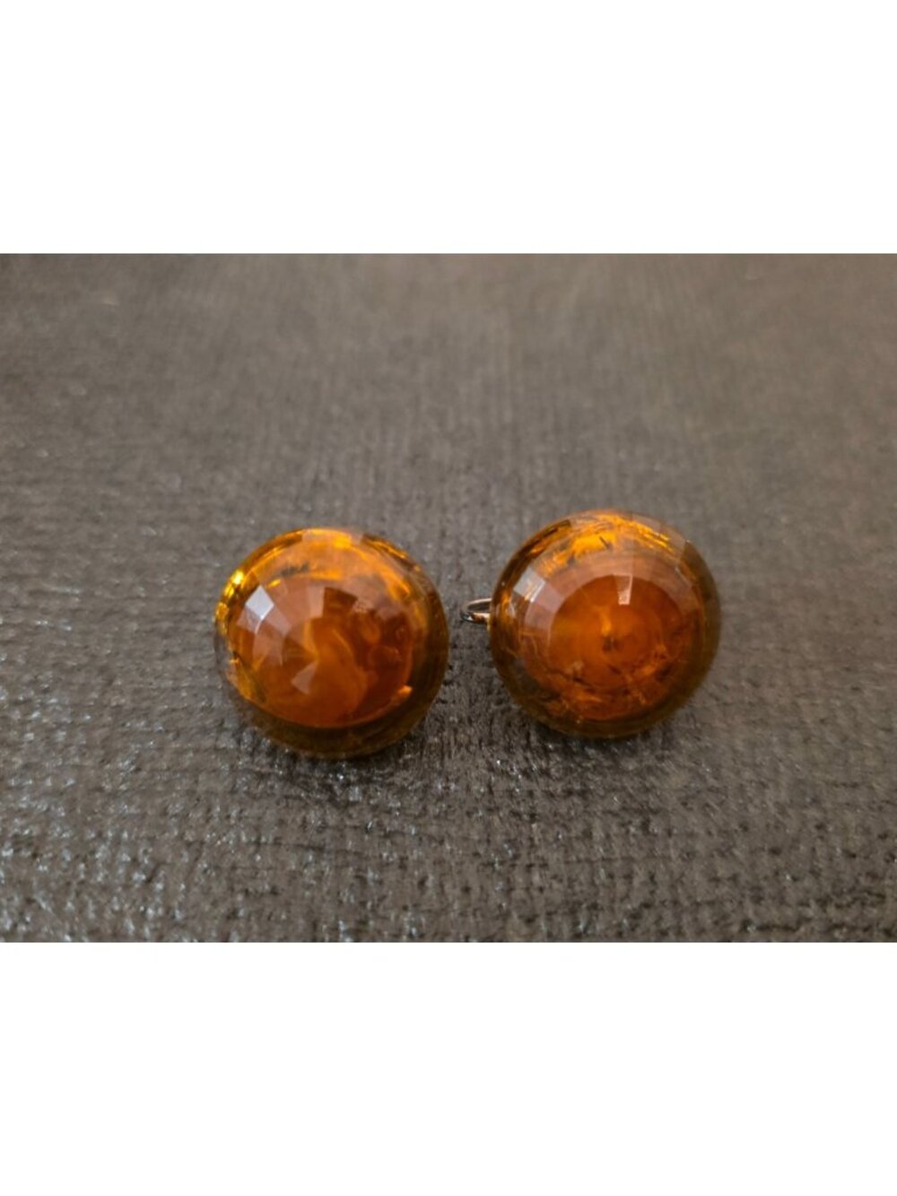 Vintage Amber Clip-On Earrings With Faceted Dome Design By Dalshein